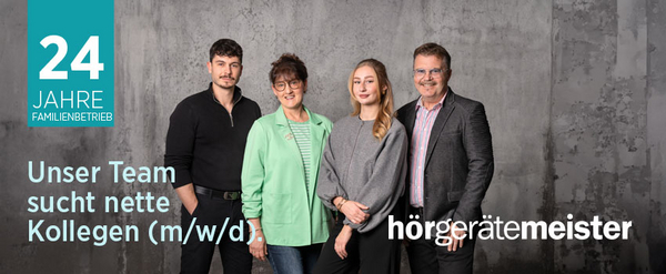 Teamfoto mit Text-Hinweis zur Mitarbeiter-Suche